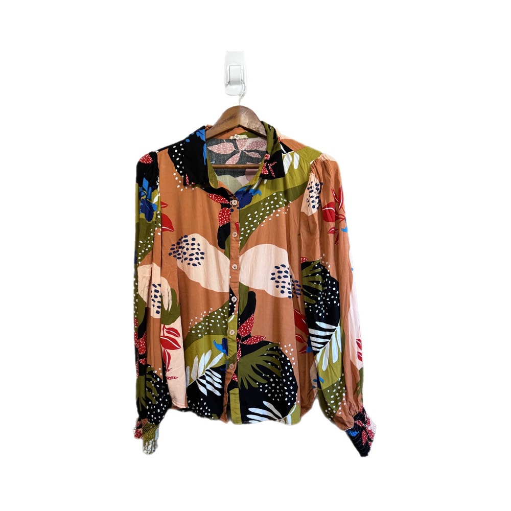 JODIFL Button Down Blouse Womens Medium Multi Color Excellent Abstract Tropical